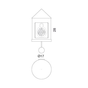 Schema tecnico di un orologio a cucù con dimensioni indicate