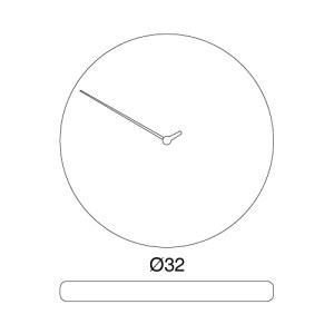 Orologio minimalista con diametro di 32 unità, design semplice ed elegante.